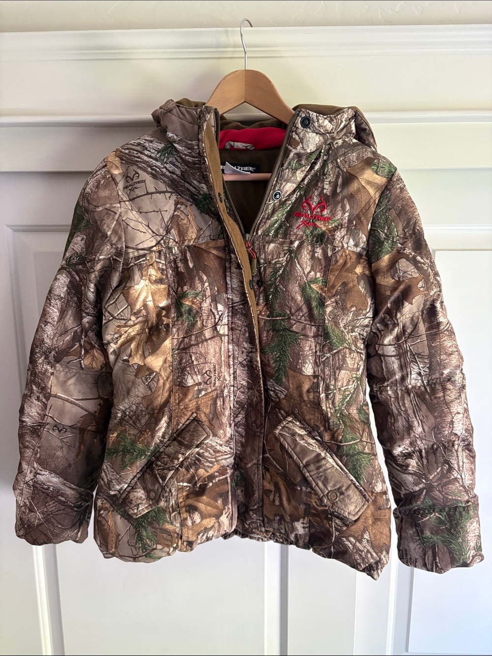 Realtree Camouflage Hooded Field Jacket in Brown and Green